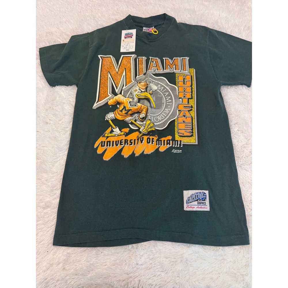 Capitol Graphics Miami Hurricanes T-Shirt Mens Large Green Single Stitch